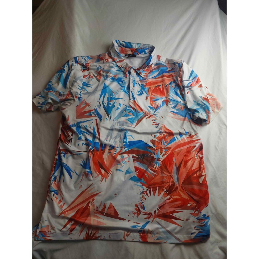 Yatta Golf Mens XXL Performance Polo Shirt Abstract Geometric Orange Blue White
